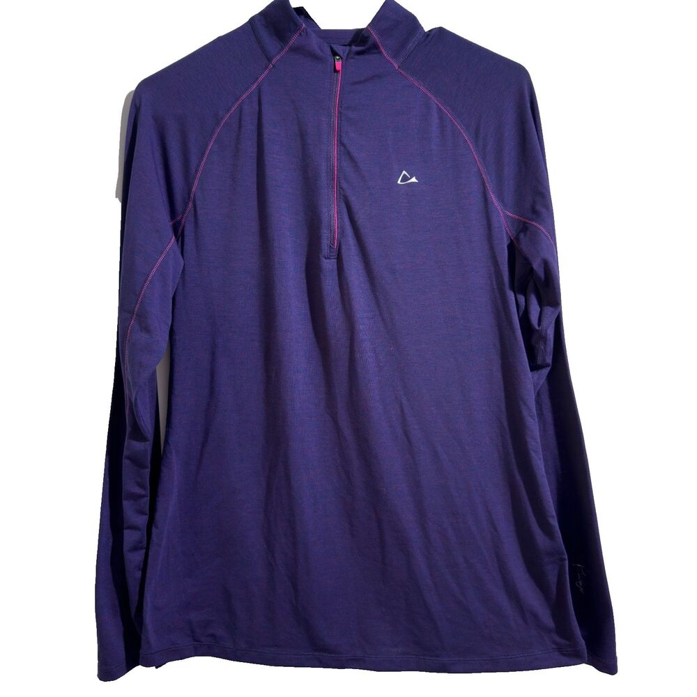 Paradox Pullover Womens Large Purple Merino Wool 1/4 Zip Baselayer Thumb Holes